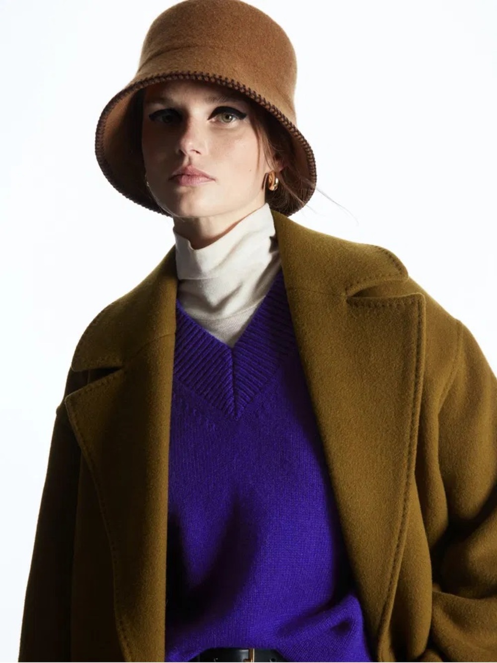 COS Brand New Brown Wool-Blend Bucket Hat with blanket-stitched edge. XS/S size. - Picture 2 of 14